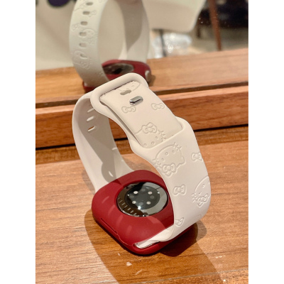 适用iwatch9表带苹果手表印花浮雕applewatch8硅胶女生可爱s7/6代Ultra新款SE2可爱KT猫蝴蝶扣夏天亲肤手表带