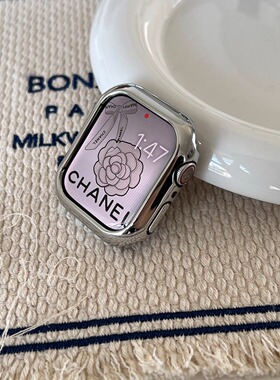 适用iwatchS9手表壳保护硬壳PC包边appleWatch8苹果手表电镀壳高质量硬壳全半包边代7654se全半包保护41mm/45