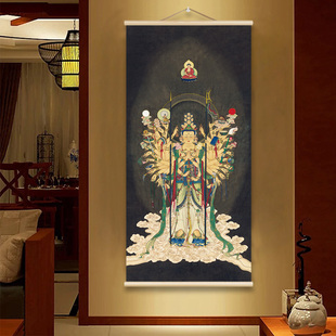 夏荆山千手观音龙见观音韦驮尊天观音大士挂画艺术品装饰画