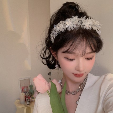 超仙水晶花朵珍珠发箍女网红精致