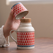 汝窑小暖壶马克杯带盖陶瓷焖茶杯中式 大容量保温瓶办公杯子带手柄