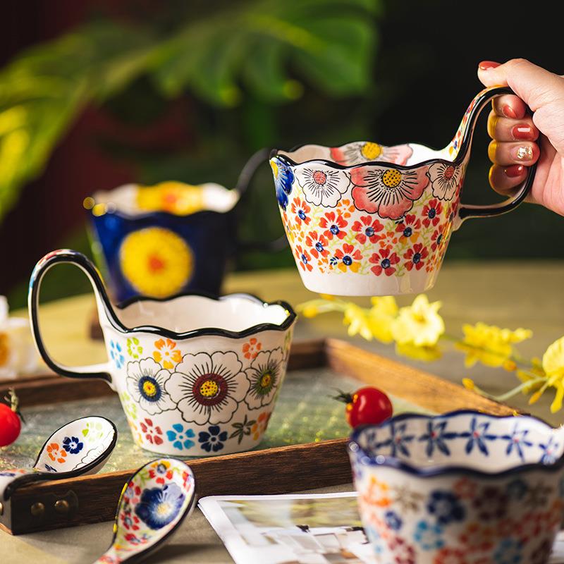 手绘杯陶瓷水杯家用早餐杯马克杯办公室杯子情侣杯咖啡杯跨境