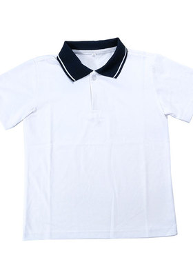 校服上衣初高中学生宽松韩版学院风男女班服翻领夏衣白色短袖t恤