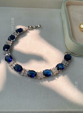 Lyco 电镀18K金经典优雅深邃人工蓝宝石手链