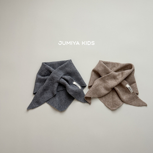 纯色儿童围巾ins韩国小标秋冬保暖三角巾宝宝简约百搭围脖小披肩