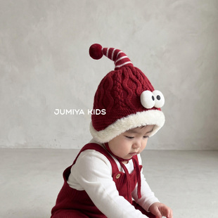 可爱哇新年鸿运穿搭婴儿毛线帽宝宝冬季 红色喜庆帽子儿童拜年帽子