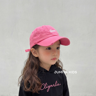 玫粉色 日常搭配洋气软顶遮阳帽子宝宝棒球帽潮 儿童鸭舌帽春秋款