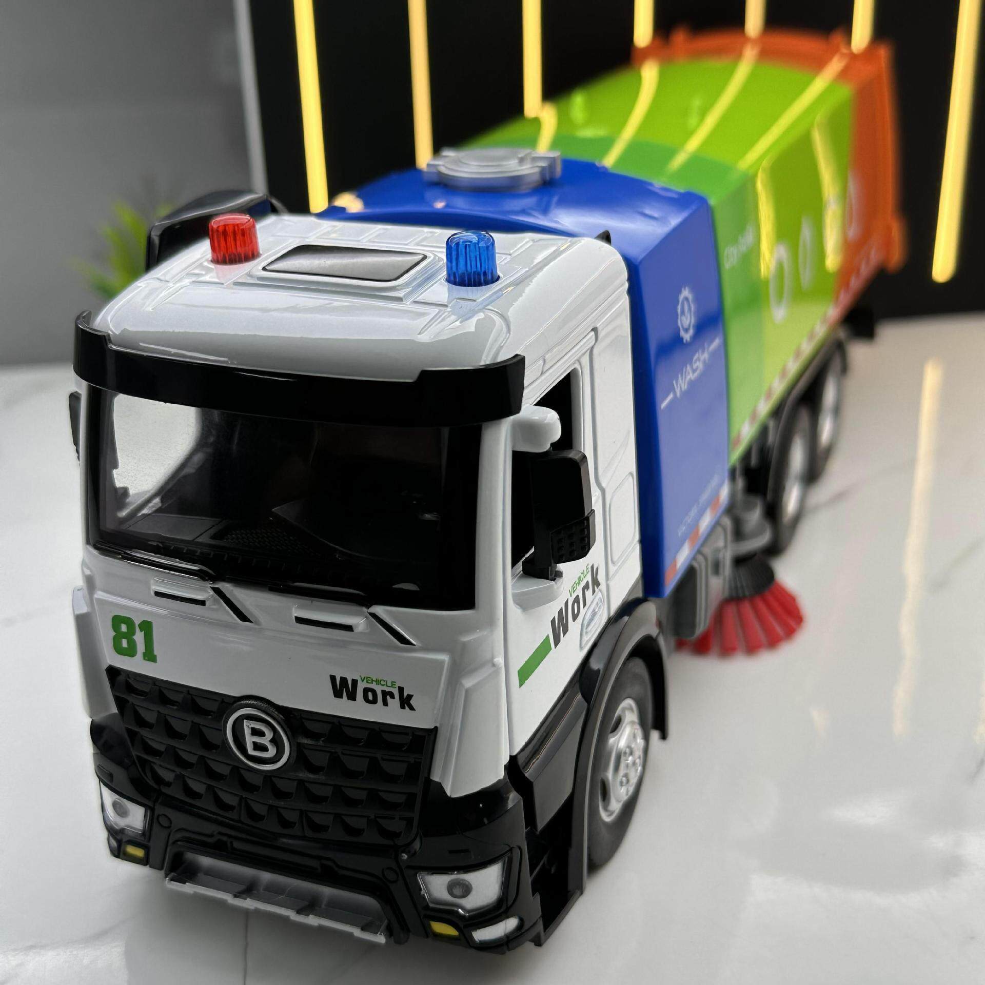 佳都合金车模1:24洒水扫地环卫工程车惯性声光儿童玩具汽车模型品