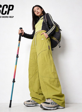 山系户外轻量软壳冲锋裤男女运动直筒阔腿休闲加绒防泼水工装裤子