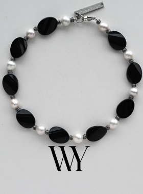 WY原创设计天然黑玛瑙淡水珍珠项链情侣款锁骨链高级感小众颈链