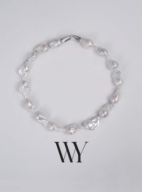 WY天然强光炫彩巴洛克珍珠素链法式时尚颈链轻奢个性ins风