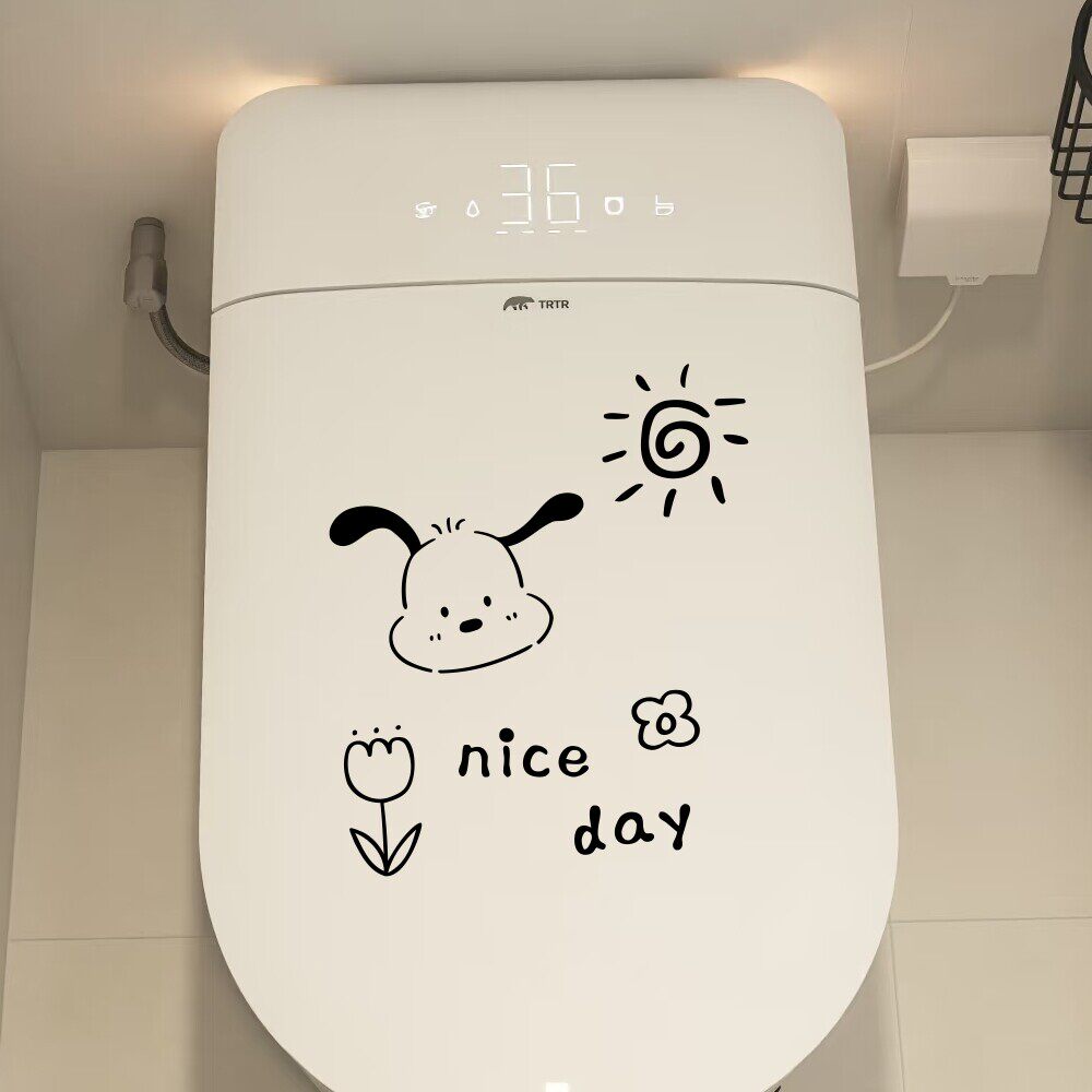可爱小狗nice day涂鸦卡通卫生间马桶盖镜子遮丑创意装饰贴纸