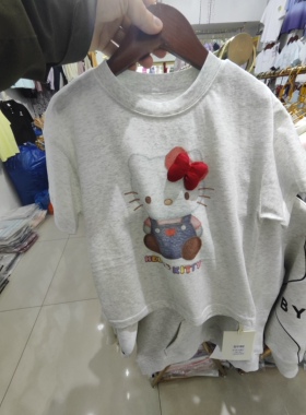 HelloKitty女童儿童短袖T恤衫中大字母潮童卡通辣妹t收腰纯棉上衣