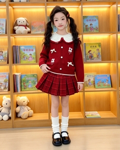 女童毛衣套装2026儿童秋冬季加厚保暖针织开衫中大童毛衣外套上衣