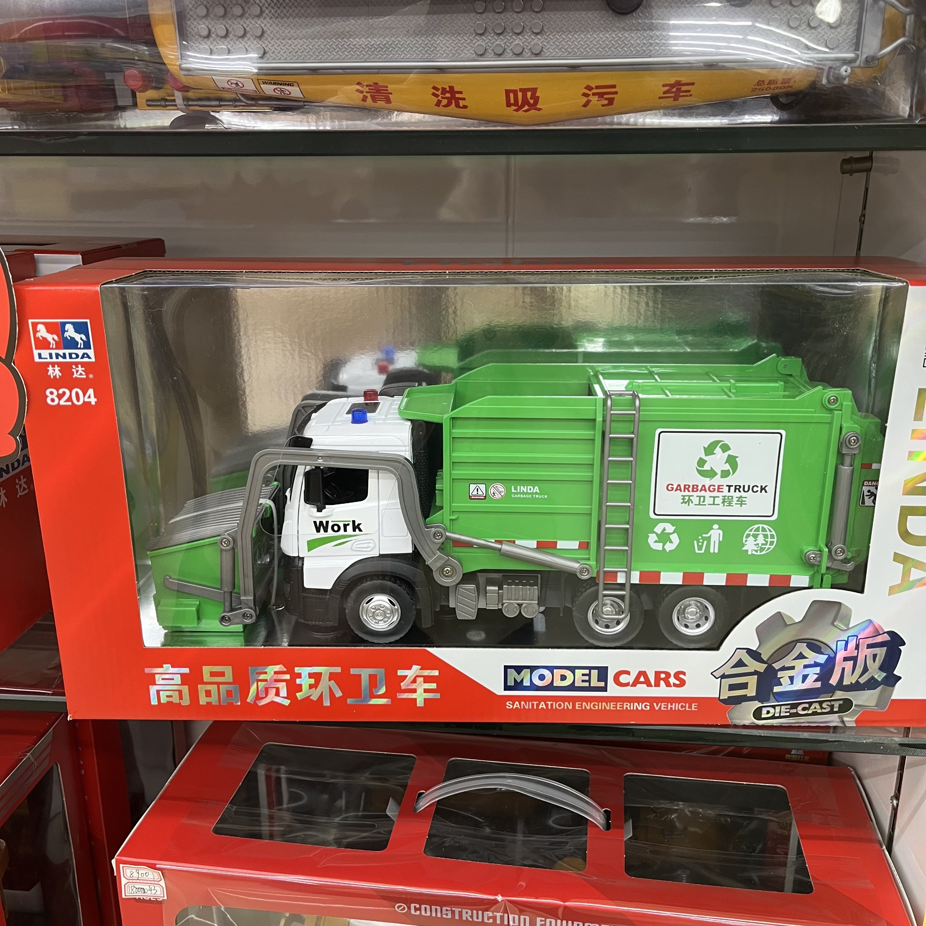 新款林达合金版仿真惯性工程车音乐消防工程环卫运输车男孩