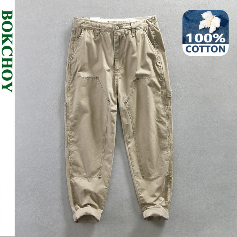 Spring New Casual Cargo Trousers for Men% Cotton Multi-pock