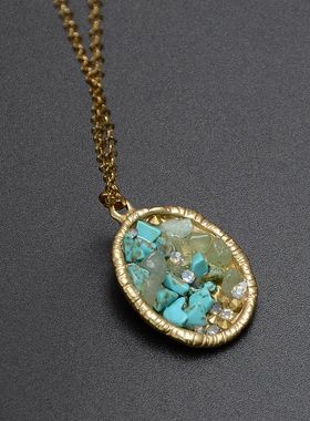 欧美风松石水晶宝石孤品项链女