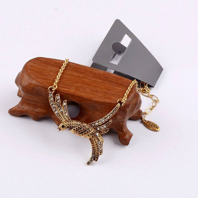 铜镀真金女士水晶宝石小鸟项链