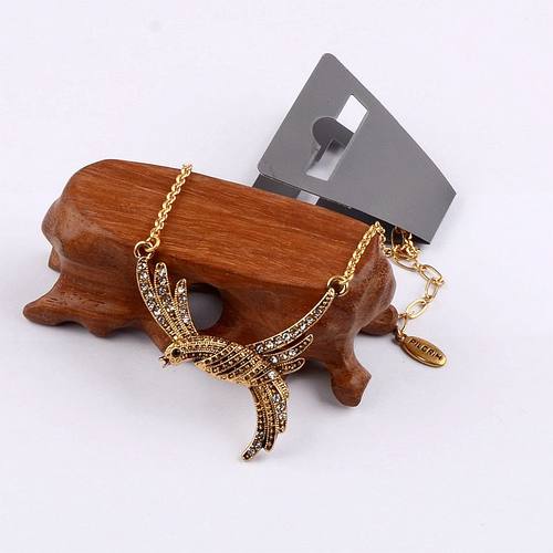 铜镀真金女士水晶宝石小鸟项链