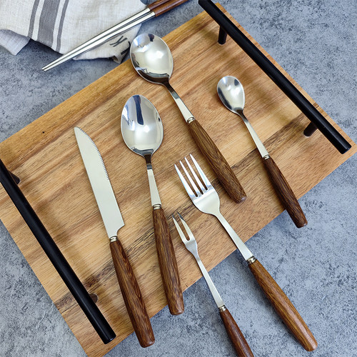 日式不锈钢木柄牛排刀叉勺子筷子
