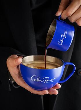 FJ北欧ins轻奢高档精致304不锈钢双层咖啡杯奶茶杯水杯PU杯垫