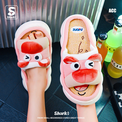 厚底亚麻拖鞋女四季居家居地板熊防臭吸汗家用春秋棉麻布夏季