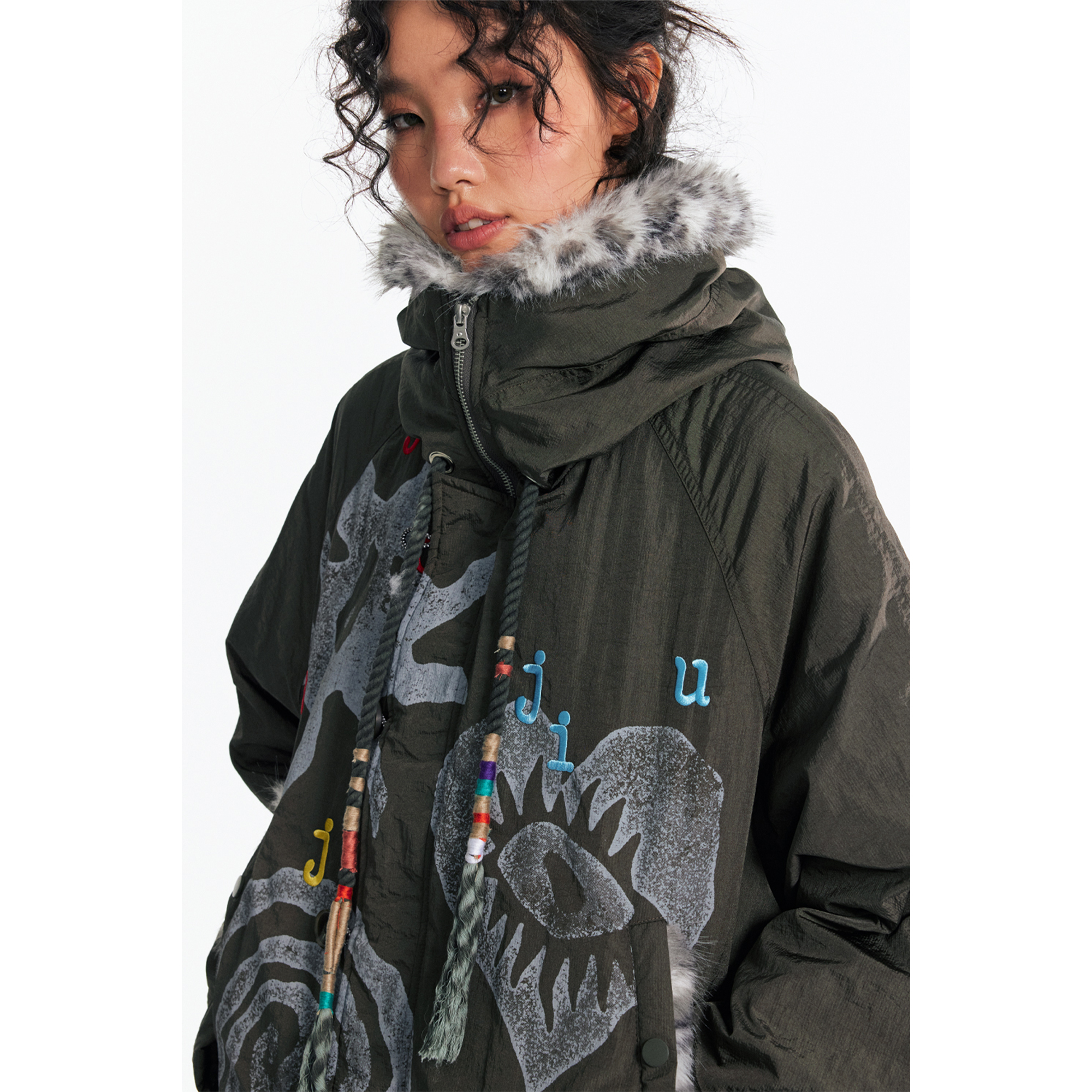 药九玖柒“冒险家”编织抽绳长款棉服派克男女外套/1997邮政局