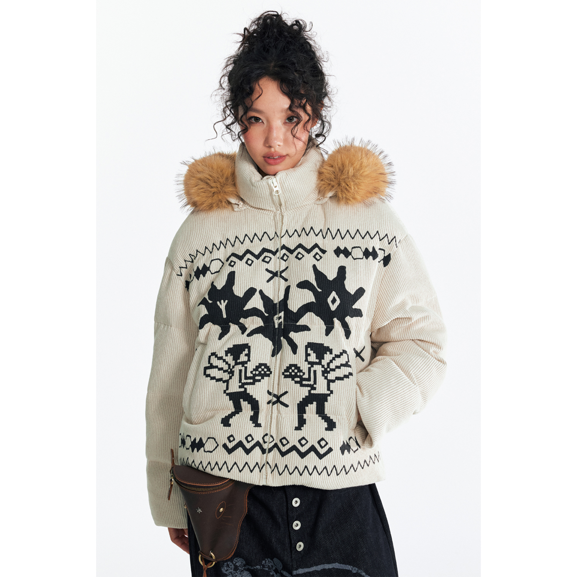 药九玖柒“精灵费尔岛”可拆卸貂毛领男女面包棉服/1997邮政局