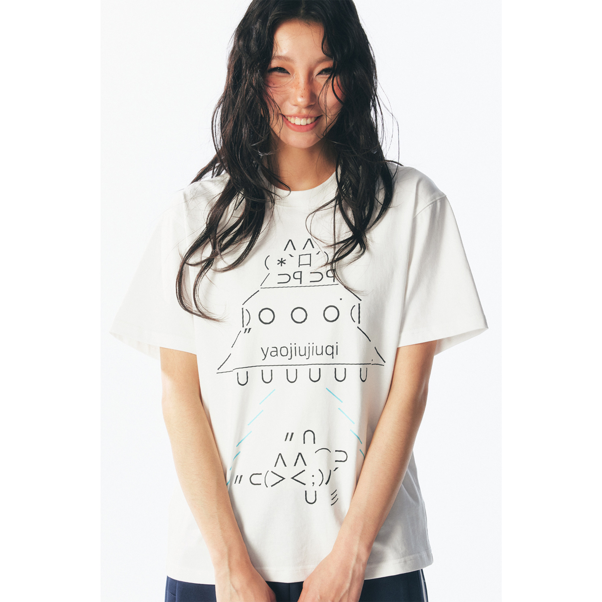 药九玖柒 &ldquo;颜文字&rdquo;外星小猫 精梳棉男女同款短袖T恤/1997邮政局