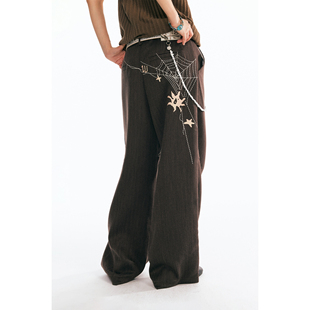 1997邮政局 刺绣蛛网人字纹亚麻宽松休闲西裤 药九玖柒 捕夢网