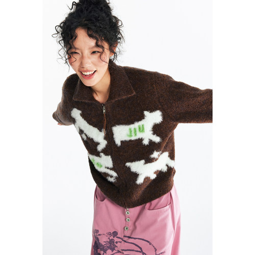 【苏新皓同款 】药九玖柒元气小羊提花毛衣拉链开衫/1997邮政局