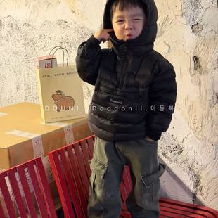 Doodonii豆泥2025韩国冬季新款儿童轻薄连帽套头羽绒服半拉链外套