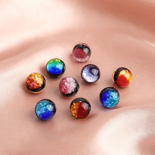 5颗 有孔夜光双面银箔琉璃珠猫眼玻璃球日式手工串珠饰品配件材料