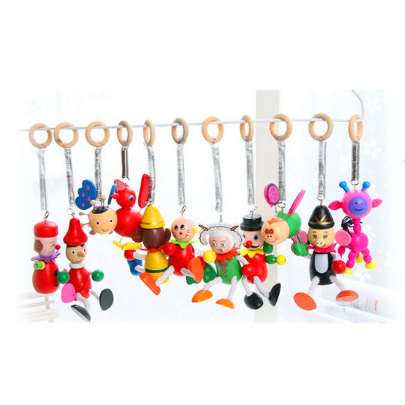 木质弹簧木偶人钥匙扣玩具