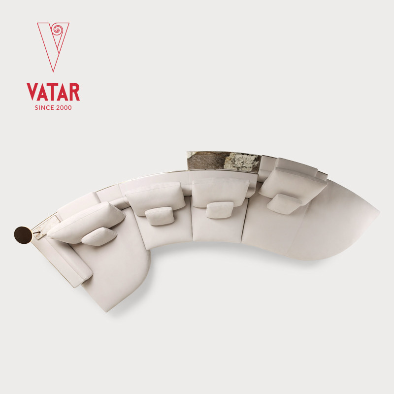 VATAR梵达家具 意式轻奢设计师款真皮布艺弧形巴比伦客厅多人沙发