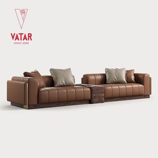VATAR梵达 客厅轻奢钢琴键真皮沙发现代简约头层牛皮大户型木边柜