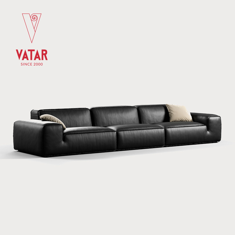 VATAR梵达家具 意式现代大平层客厅大户型直排大黑牛厚皮全皮沙发