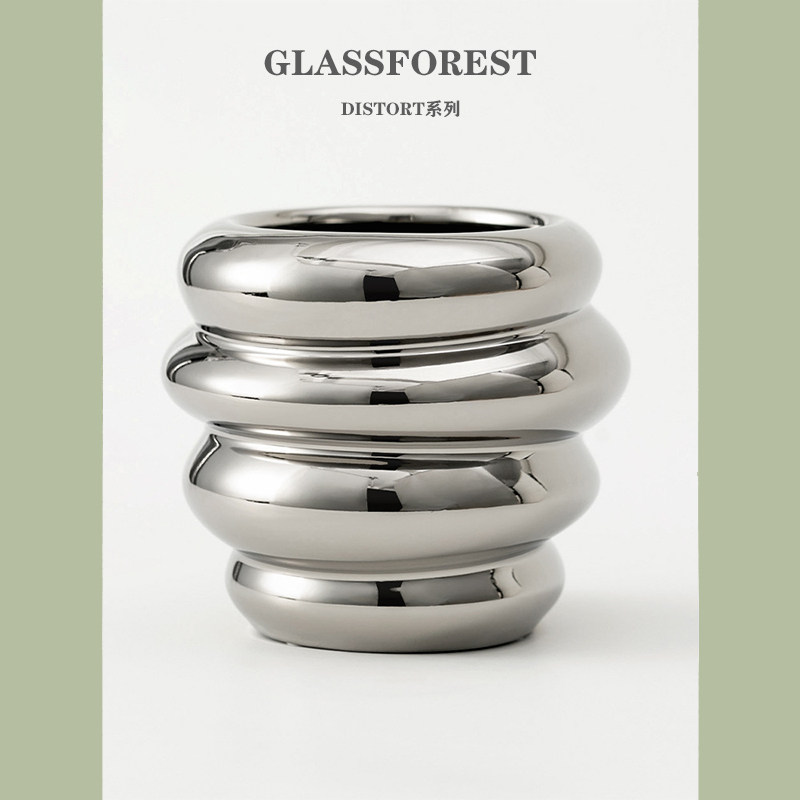 个性堆叠陶瓷花盆现代奶油风收纳筒化妆笔桶多肉盆栽摆件样板间