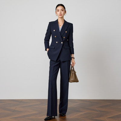 春秋冬新藏青色金属扣轻奢西装