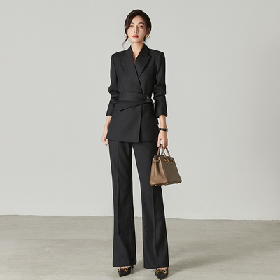 腰带长袖西装套装修身显瘦职业