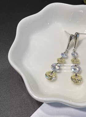 小众设计气质百搭简约鹅黄色圆形超闪精工镶钻耳环耳饰女