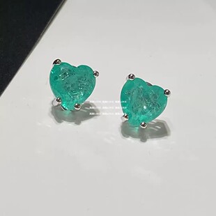 气质百搭人造帕拉伊巴色宝石爱心耳夹无耳洞佩戴耳钉ins耳饰品