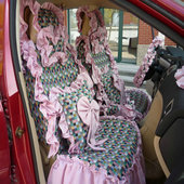 订做女士炫彩格子四季 全包汽车座垫套透气布花边通用车坐垫座椅套