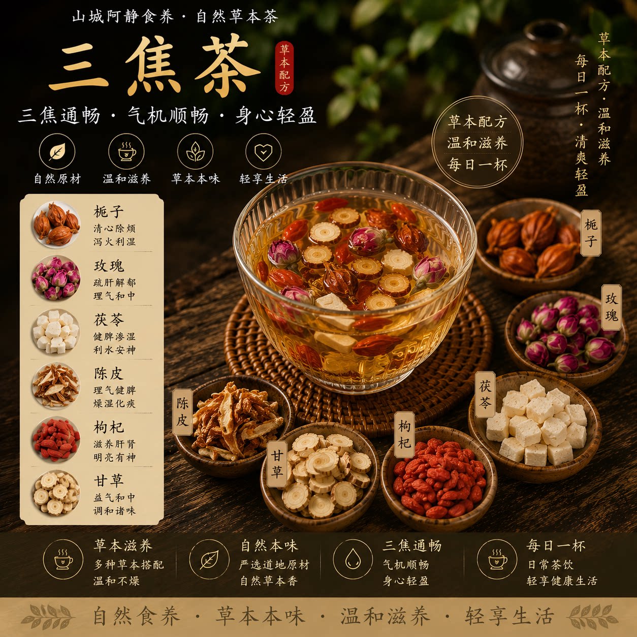 三焦不通脾胃上焦下焦中焦上热下寒栀子玫瑰养生茶