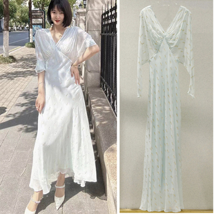 手工钉珠桑蚕丝真丝连衣裙 独家V领长袖 NAYUTA 2025年春夏新款
