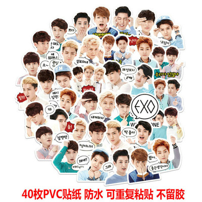 40张真人版EXO-2韩国组合手账手机表情行李箱水杯贴纸防水包邮
