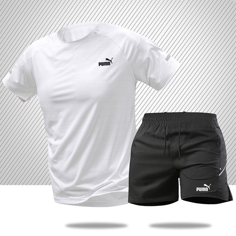 奥莱折扣丨速干冰丝运动套装男丨短袖T恤夏季丨新款休闲裤两件套