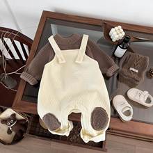 品牌折扣宝宝秋冬背带裤套装婴儿衣服超萌洋气韩版加绒贴布裤子保