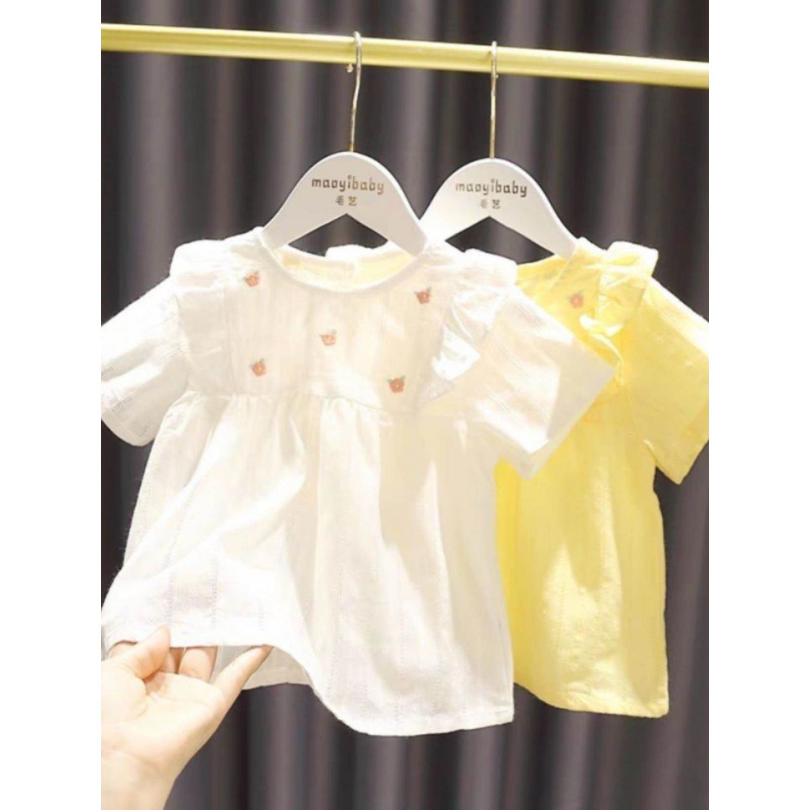 品牌折扣女小童衬衫2025新款夏装女宝宝小清新夏天百搭小花娃娃衫