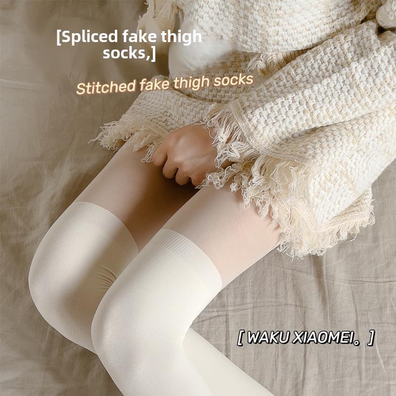 日本代购秋冬加厚假大腿袜过膝假高拼接底袜Jk黑色丝袜日本风格白